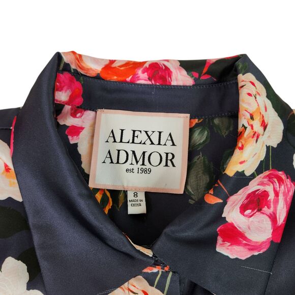 ALEXIA ADMOR Shirt Womens 8 Blue Cassidy Floral Button Long Sleeve Blouse Top - Picture 9 of 13